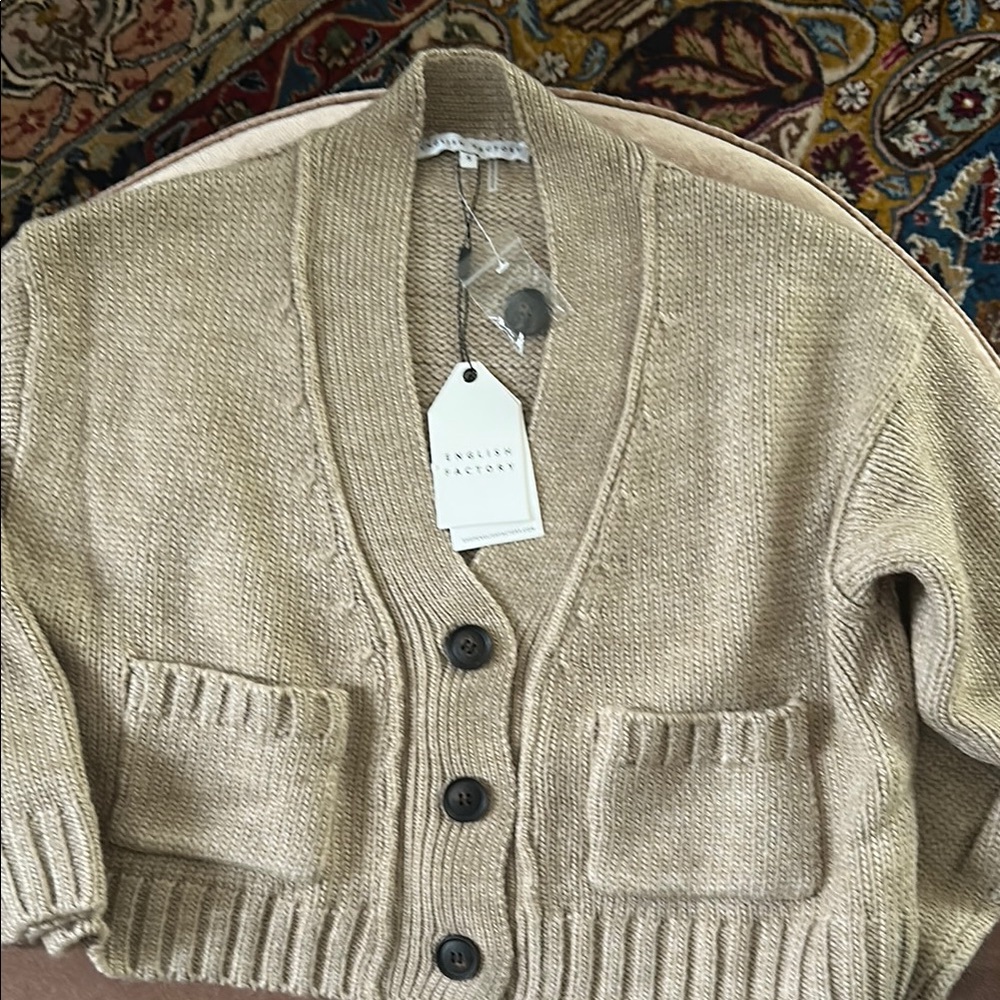 English Factory Tan Knit Cardigan Sweater